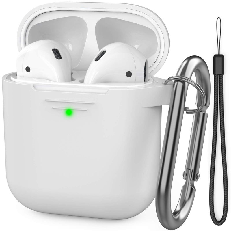 AhaStyle AirPods Case Cover Premium Silicone Protective Cover Skin Accessories [Hand Strap Included] Compatible with AirPods 2 & 1ï¼ˆWhiteï¼‰ - Image 1